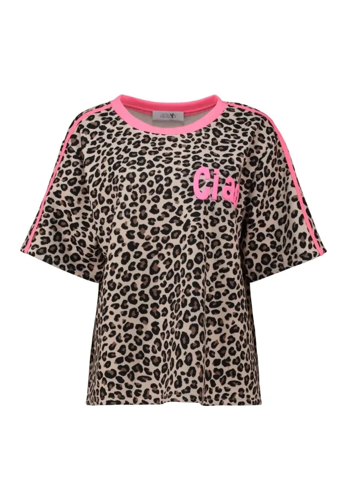 T-shirt beige/neon pink leo